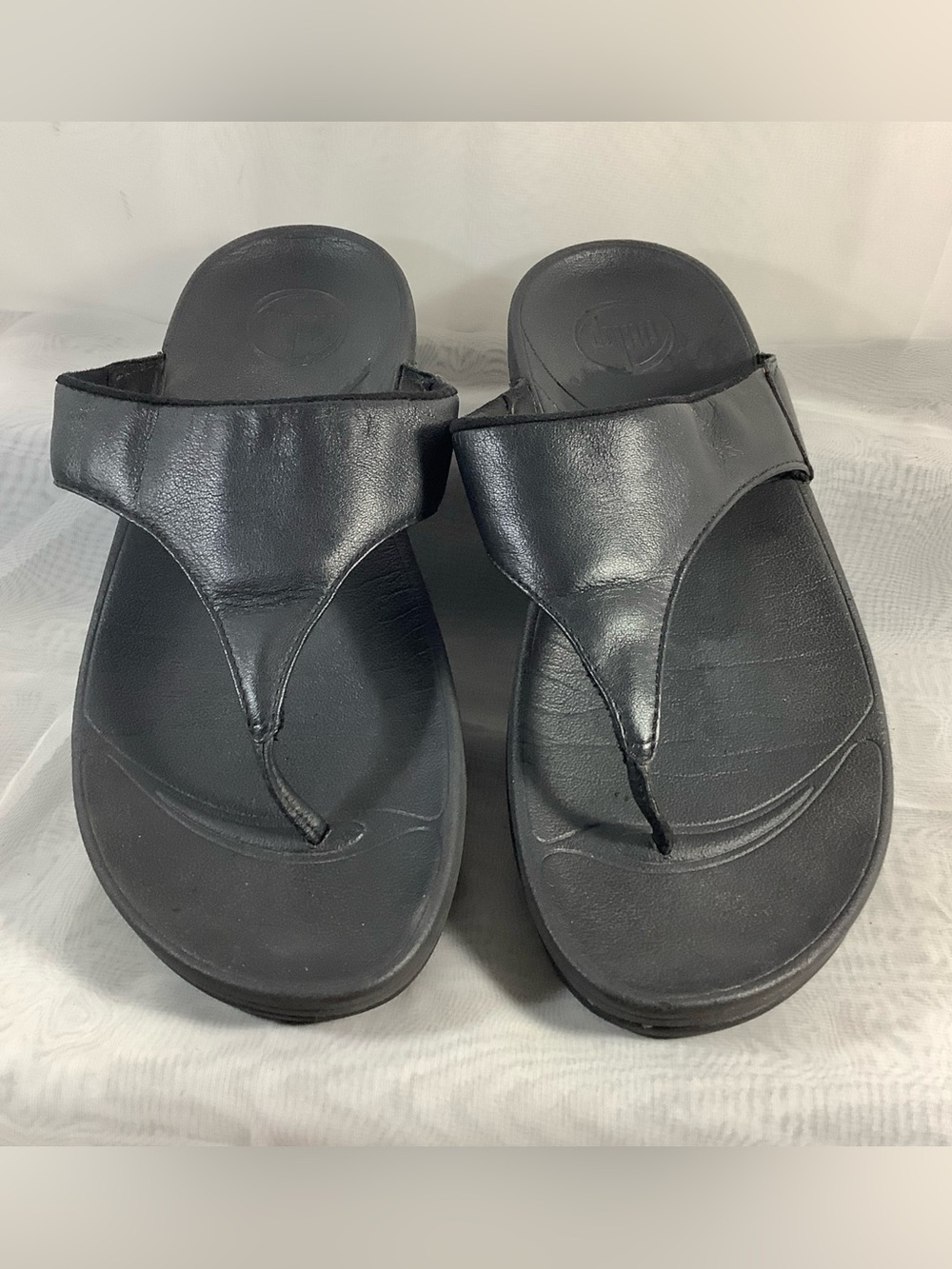 Fitflop LuLu Leather Toepost Thong Sandals Slides 288-001 Size 8 Black Slippers